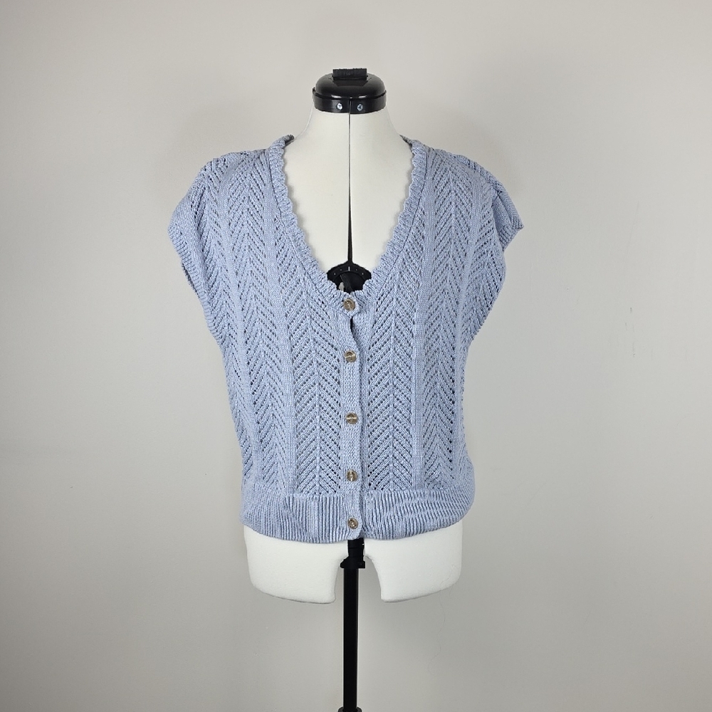 Garcia Knit Button Front Vest – Light Blue Pointelle – Size L